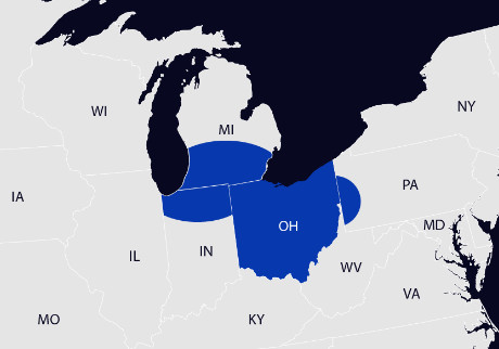 Map of Catanese Classics service and delivery area across Ohio and surrounding states Map of Catanese Classics service and delivery area across Ohio and surrounding states